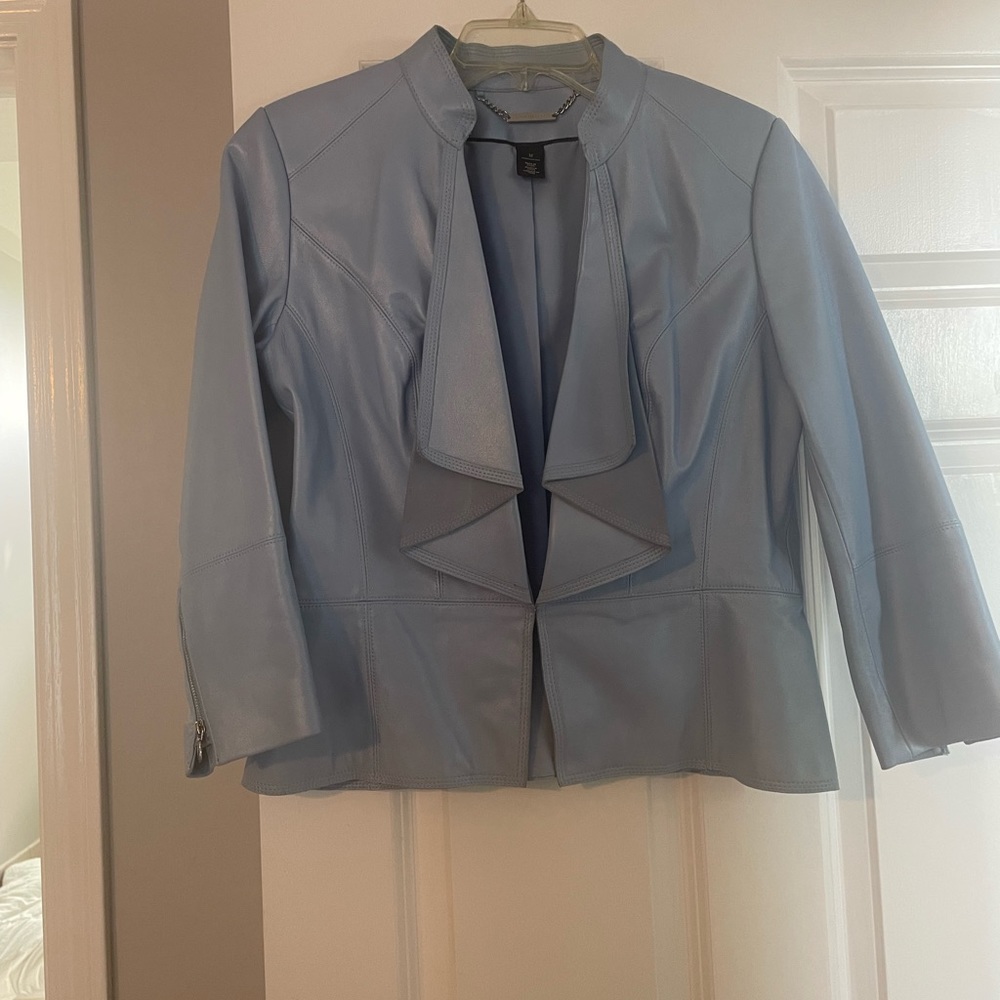 White House black market genuine leather jacket light blue size medium